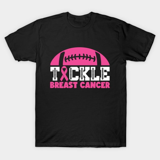 Tackle Breast Cancer Football Sport Awareness Support Pink Ribbon T-Shirt by Color Me Happy 123